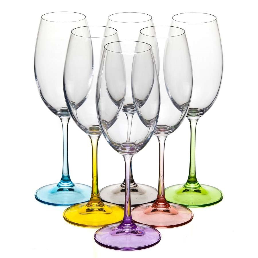 

Набор из 6 бокалов для вина Crystalite Bohemia 300 мл MILVUS Color mix цветные ножки, Разноцветный