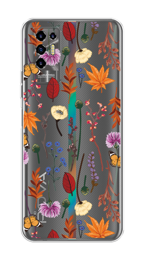 

Чехол на Tecno Pova 2 "Orange Purple flowers", Оранжевый;красный;розовый;желтый;прозрачный, 300550-1