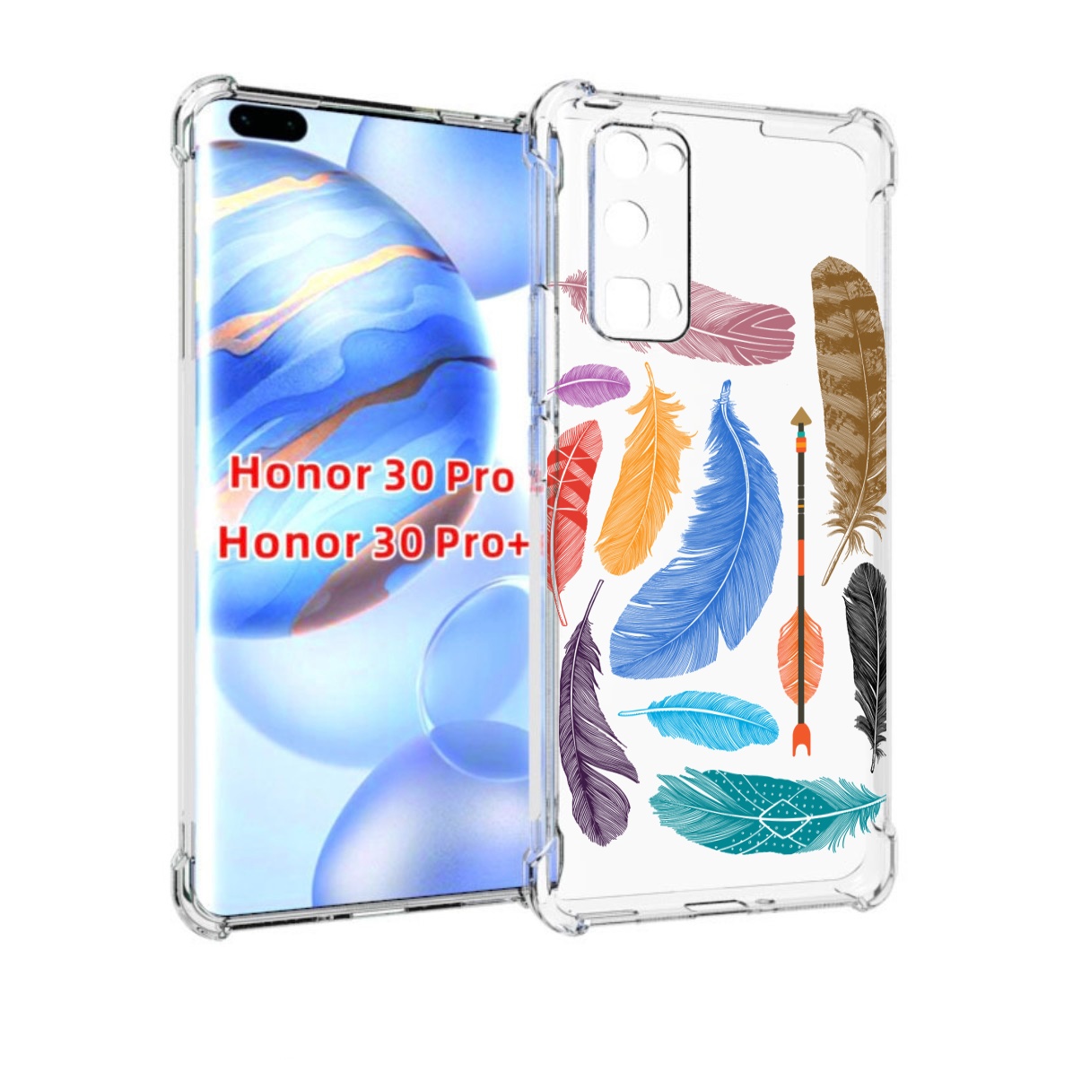 

Чехол бампер MyPads разноцветные перья для Honor 30 Pro, Прозрачный, Tocco