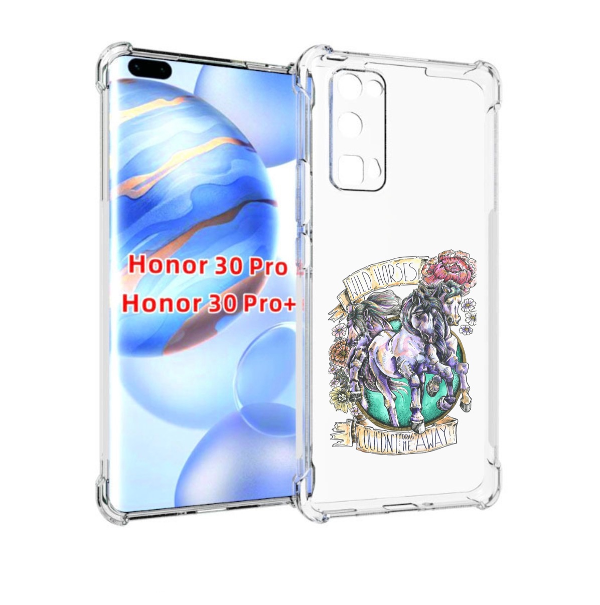 

Чехол бампер MyPads рисунок коней в цветах для Honor 30 P, Прозрачный, Tocco