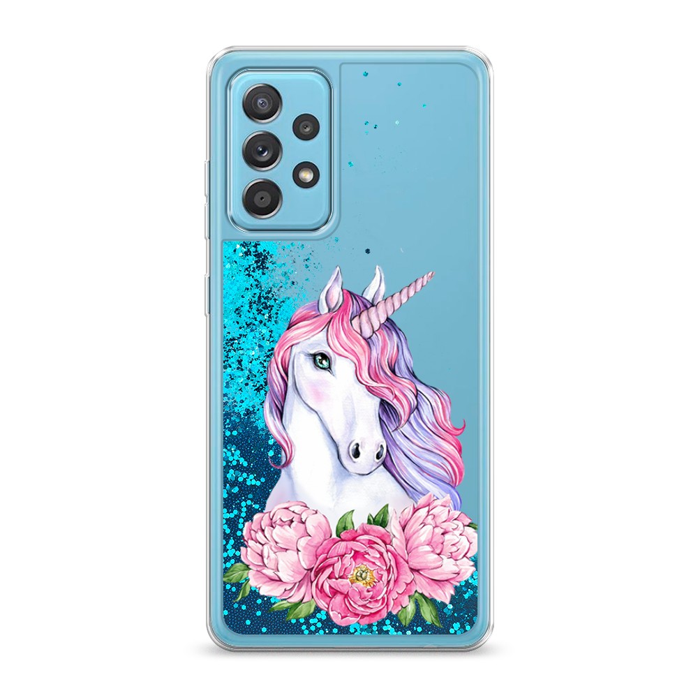 

Жидкий чехол с блестками "Единорог с пионами" на Samsung Galaxy A52, 2102493-1