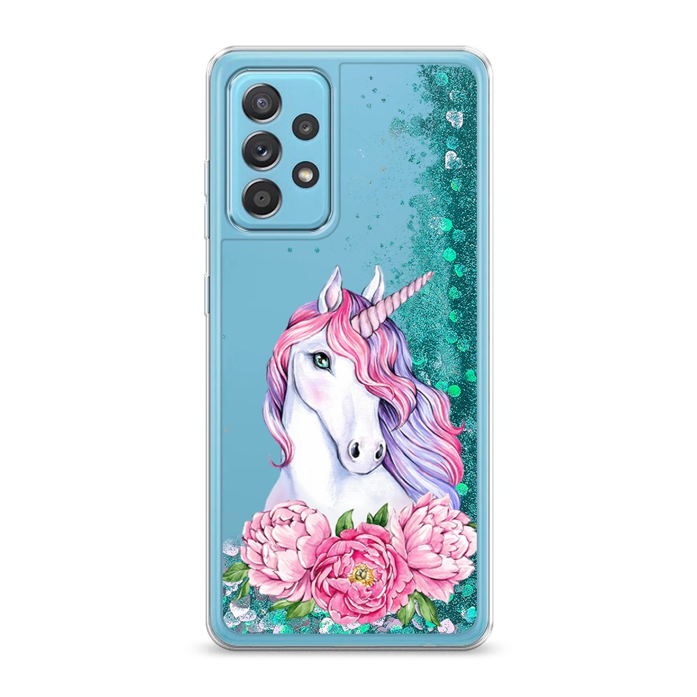 

Жидкий чехол с блестками "Единорог с пионами" на Samsung Galaxy A52, 2102495-1