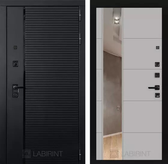 

Входная дверь LABIRINT PIANO 960х2050 правая с панелью зеркало цвет грей софт