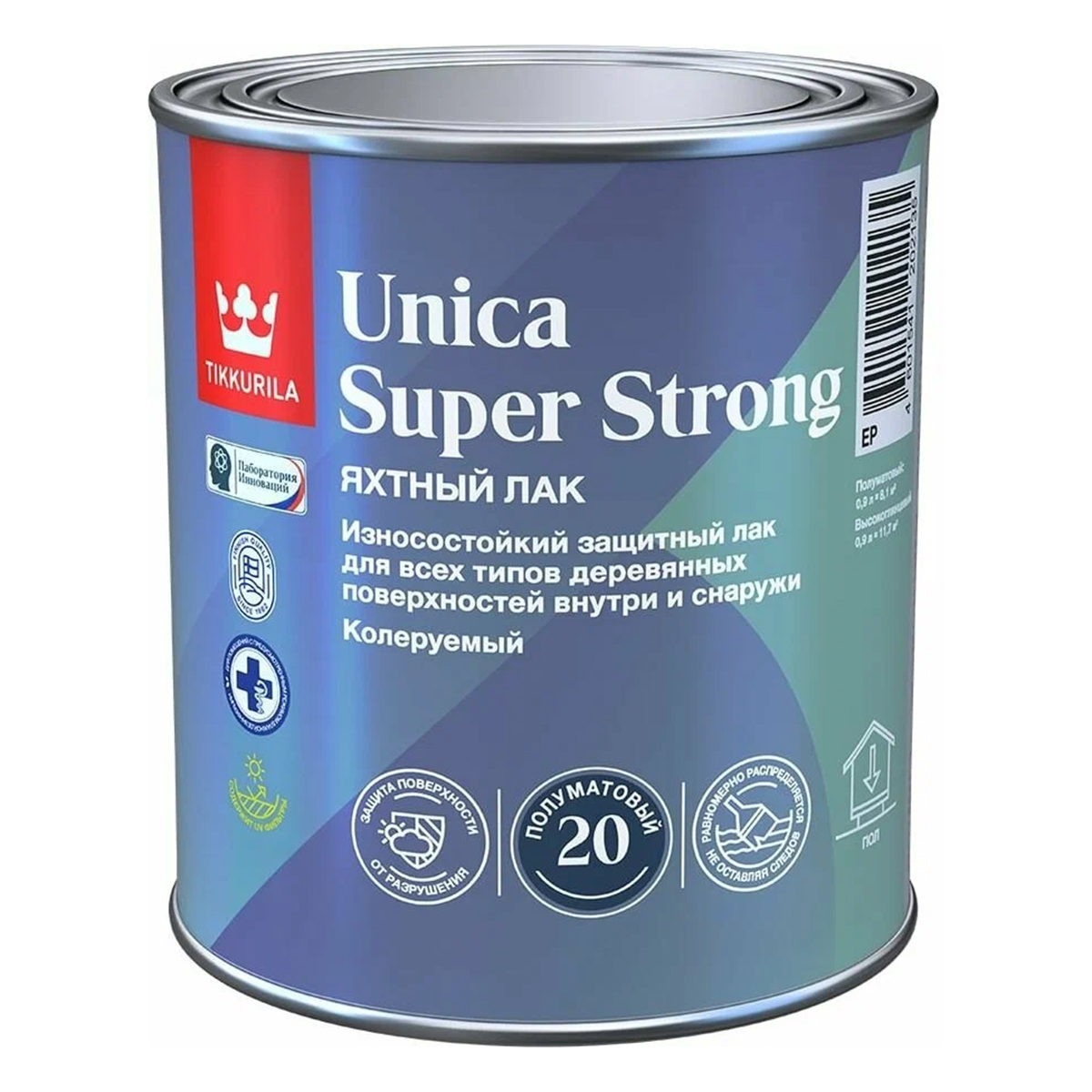 фото Лак уретано-алкидный tikkurila unica super strong 20, полуматовый, база ep, бесцвет., 2,7л