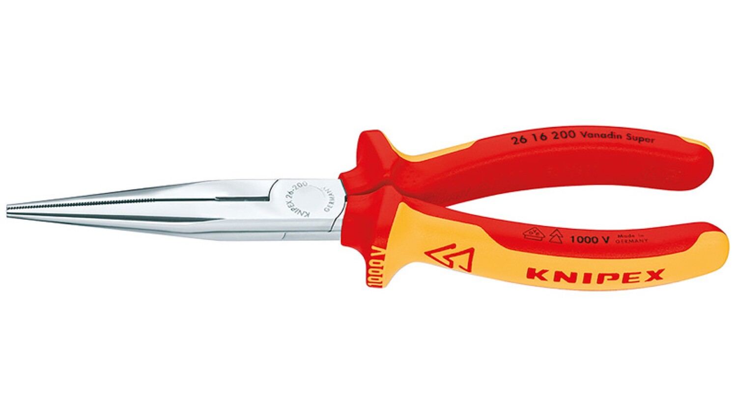 Длинногубцы Knipex с режущими кромками VDE, 200 мм, хром, 2-комп диэлектрические ручки