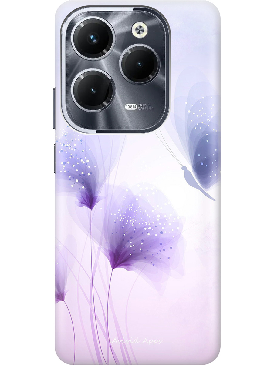 

Силиконовый чехол на Infinix Hot 40 / Hot 40 Pro с рисунком "Бабочка и фиолетовые цветы", Фиолетовый, 20011885