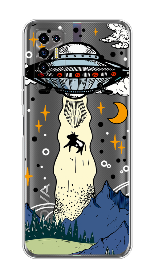 

Чехол на Tecno Pova 2 "НЛО забирает корову", Бежевый;синий;желтый, 300550-1