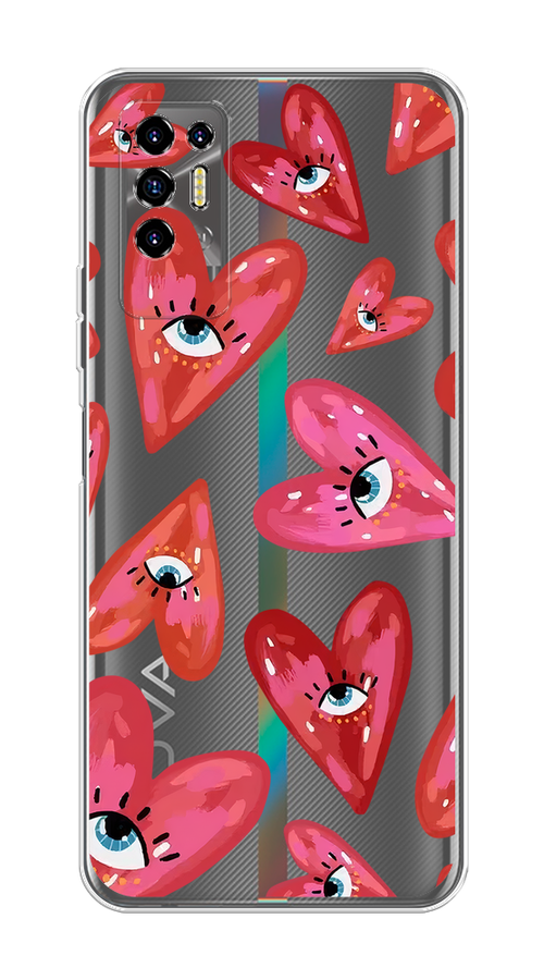 

Чехол на Tecno Pova 2 "Сердечки с глазами", Коричневый;красный;розовый, 300550-1