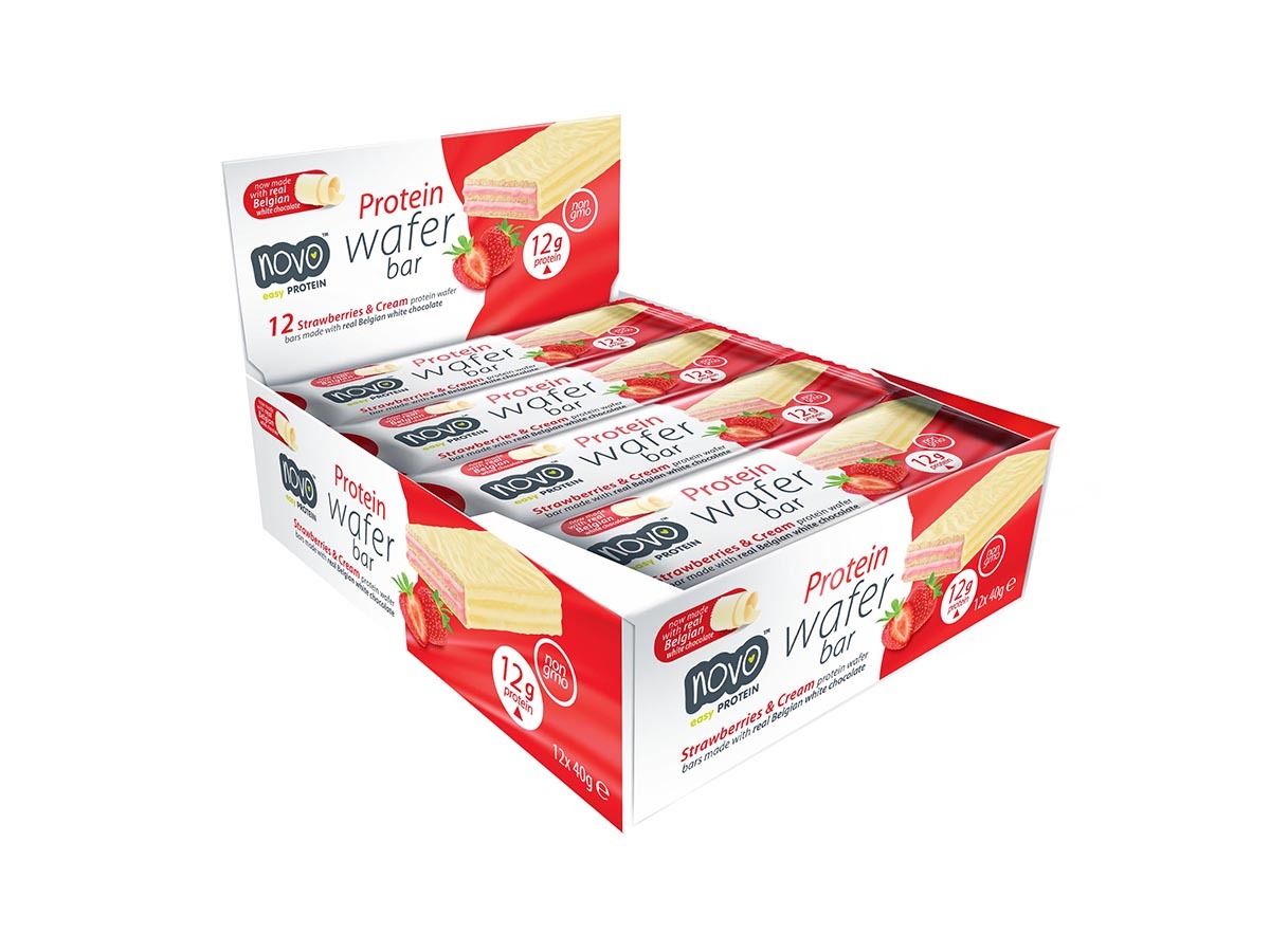 

Протеновые вафли, Novo, Protein Wafer Bar, упаковка 12x40г (Клубника со сливками), Protein Wafer Bar