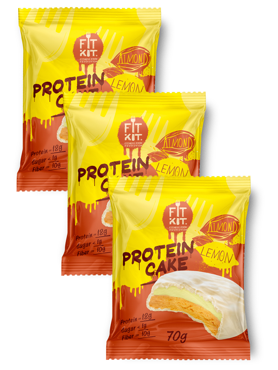 фото Протеиновое печенье, fit kit, protein cake, 3шт x 70г (лимон-миндаль)