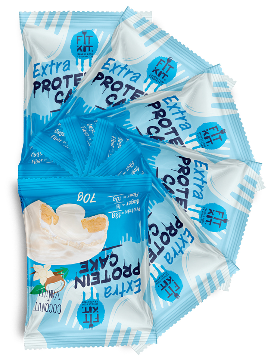 фото Протеиновое печенье fit kit, protein cake extra, 6шт x 70г (кокос-ваниль)