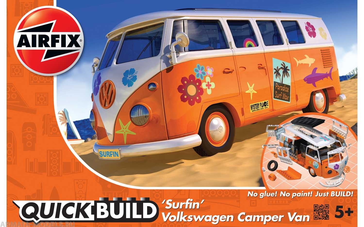 J6032 Сборная модель автомобиля QUICKBUILD Surfin VW Camper Orange and White