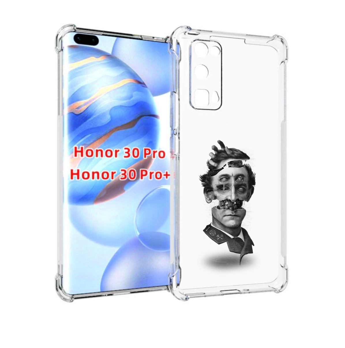 

Чехол бампер MyPads страшное лицо абстракция для Honor 30, Прозрачный, Tocco