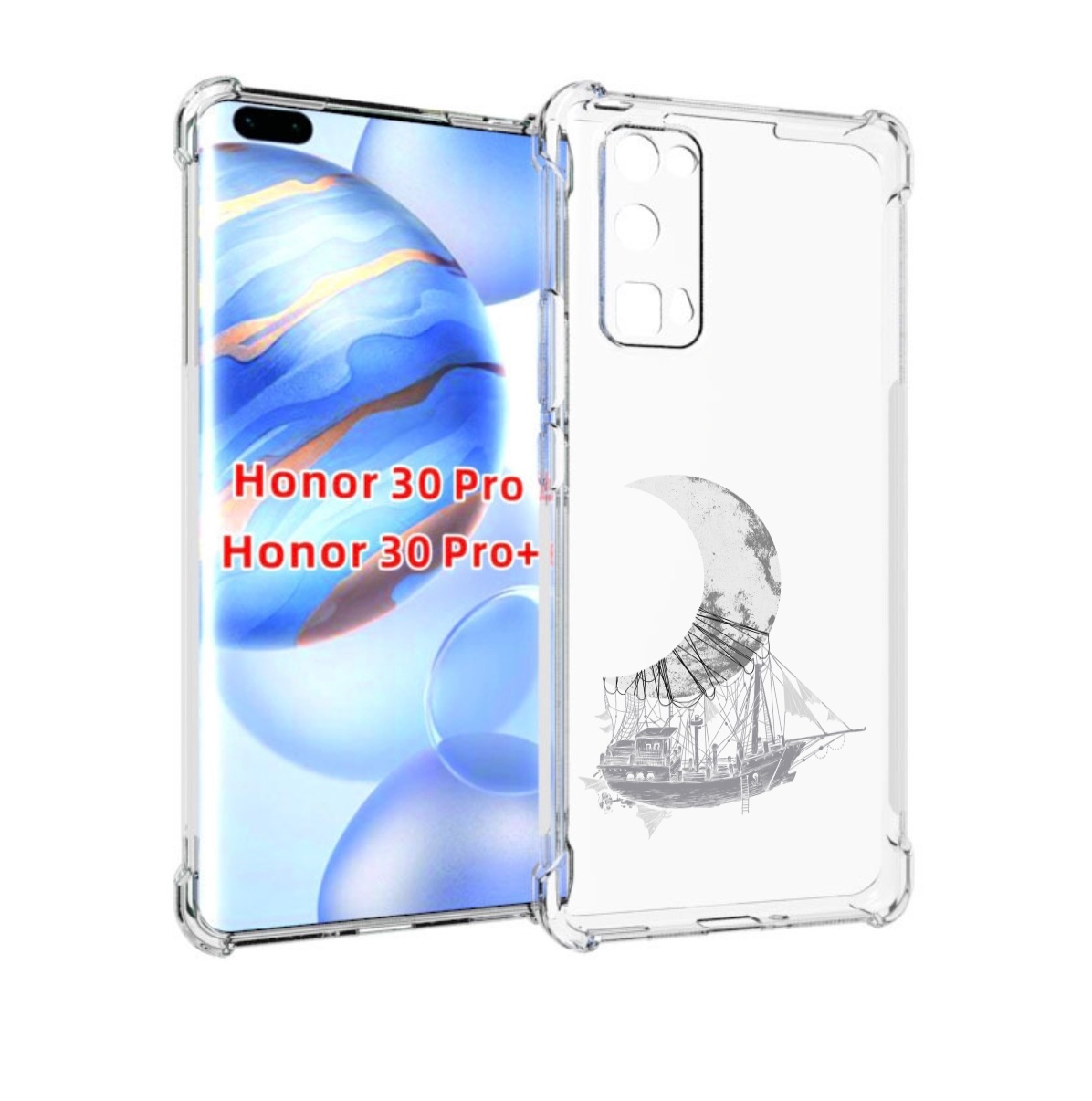 

Чехол бампер MyPads черно белый корабль полумесяц для Honor, Прозрачный, Tocco