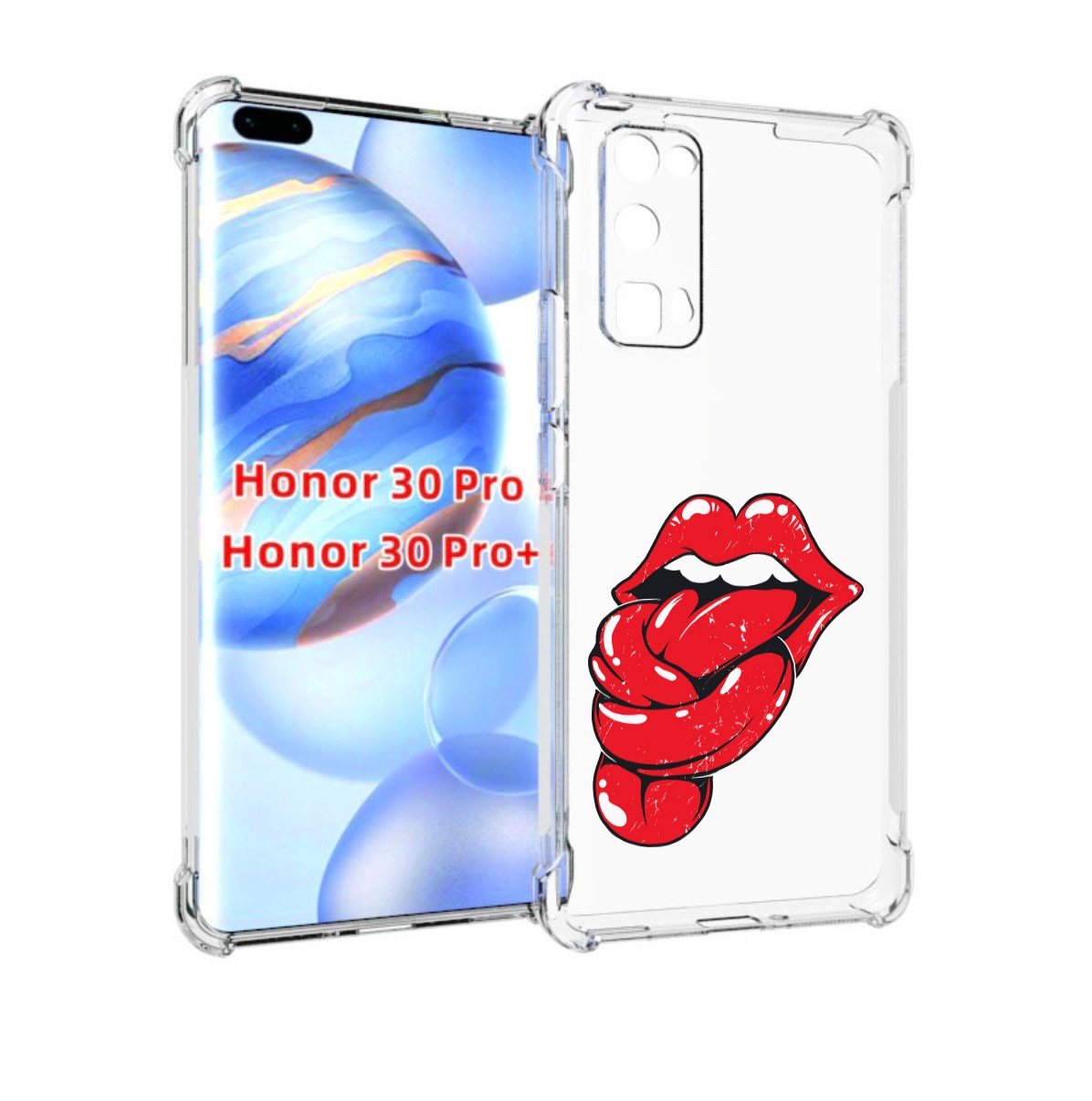 

Чехол бампер MyPads яркие губы с языком для Honor 30 Pro, Прозрачный, Tocco