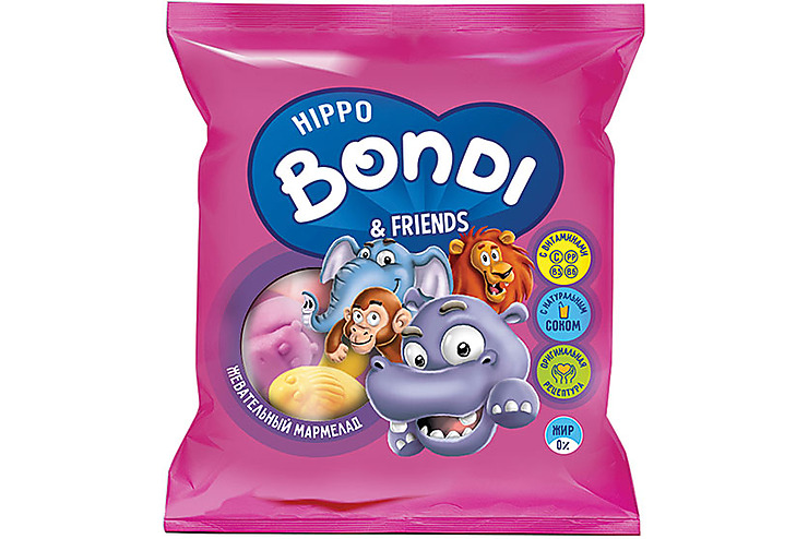 

«HIPPO BONDI & FRIENDS», мармелад жевательный в форме половинок животных, 100 г