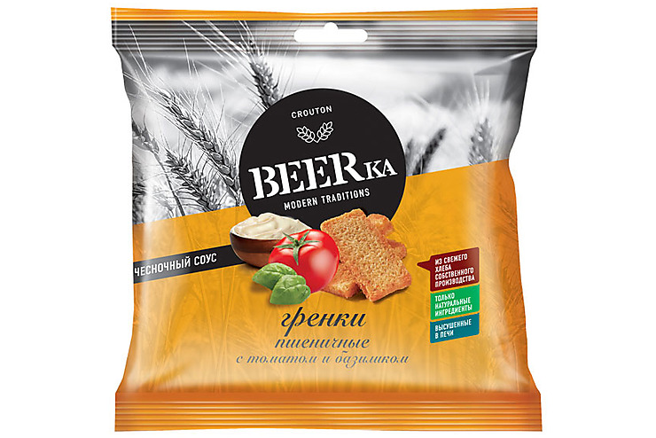 

«Beerka», гренки со вкусом томата с базиликом и чесночным соусом, 85 г