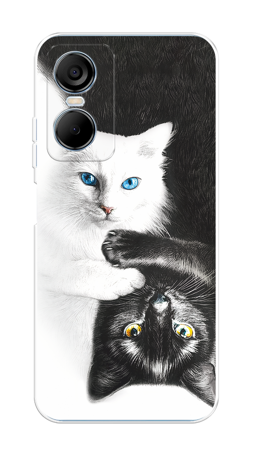 

Чехол на Tecno Pop 6 Pro "Коты Инь-Янь", Черный;белый;голубой, 302750-1