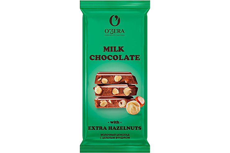 «O'Zera», шоколад молочный с цельным фундуком Milk & Extra Hazelnut, 90 г