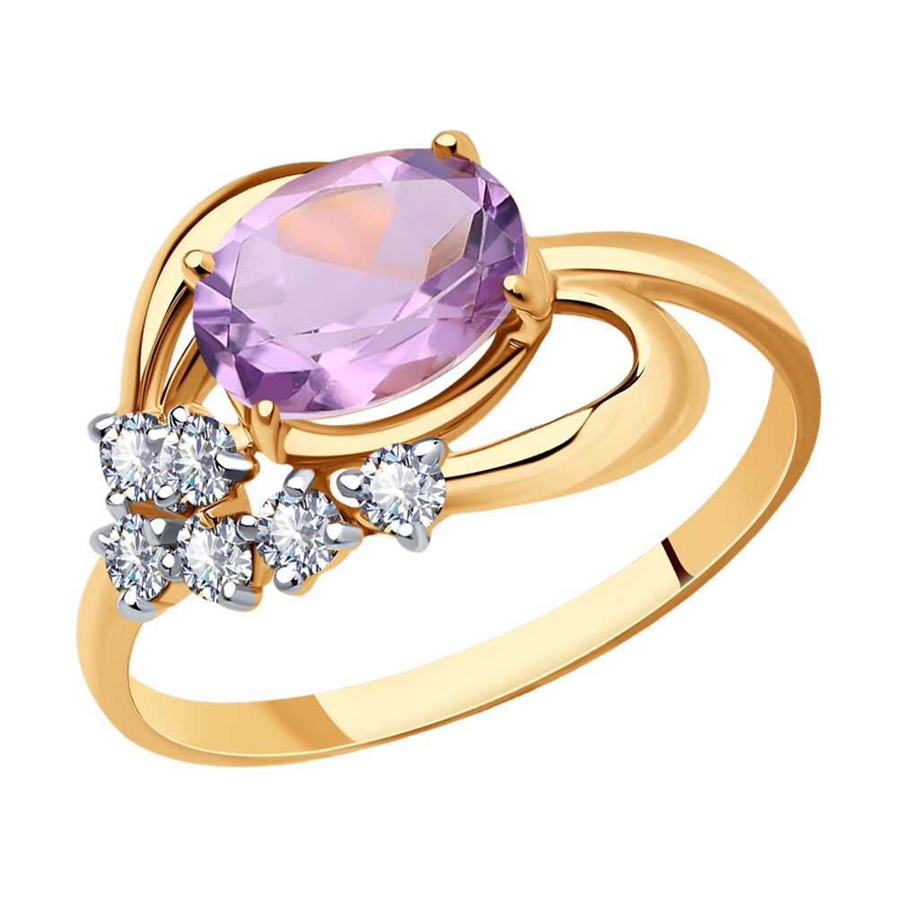 

Кольцо из красного золота с фианитом/аметистом р. 18 SOKOLOV 716873, 716873