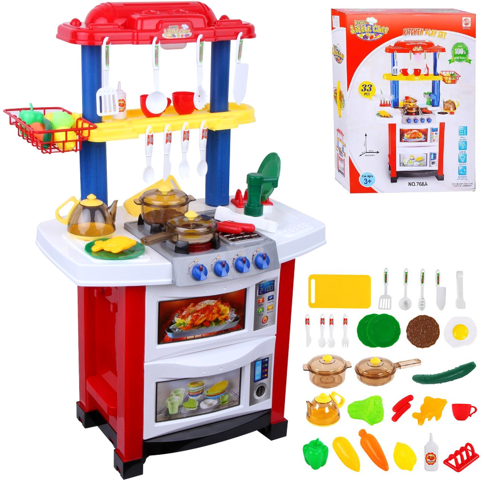 

Детская игровая кухня XINGSHENG Little Chef 758A, 83х62х36 см, вода/свет, посуда, продукты