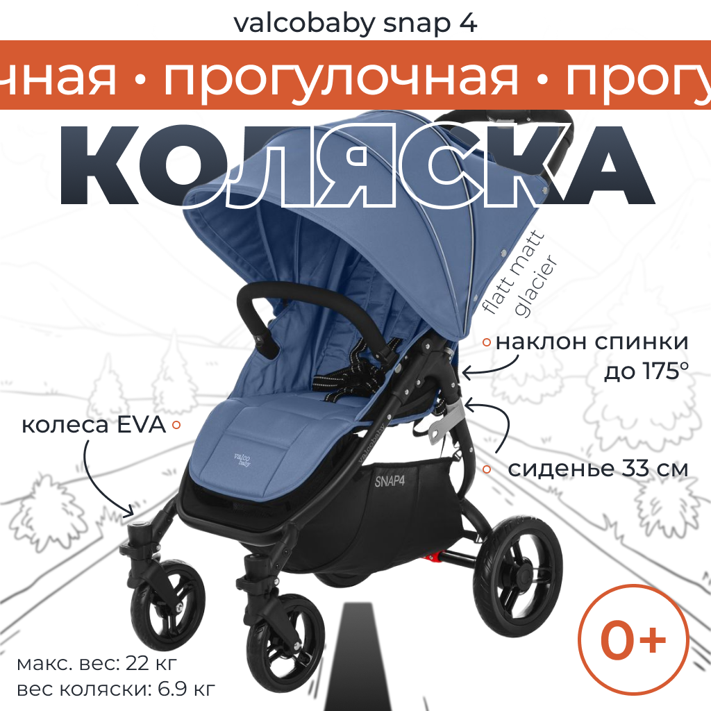 

Коляска прогулочная Valco Baby Snap 4 Flatt Matt Glacier Голубой, Snap 4