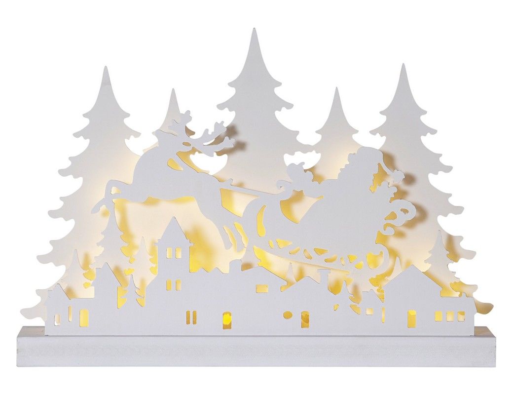 фото Декоративный новогодний светильник grandy - санта в санях, деревянный, белый, 36 холодных star trading