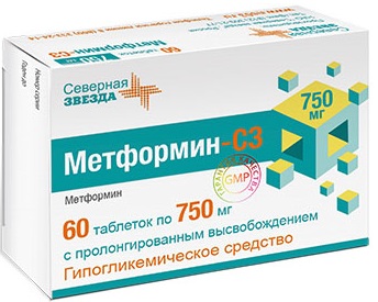 Купить Метформин-СЗ, таблетки пролонг. 750 мг, 60 шт., Северная Звезда