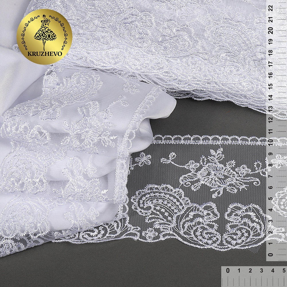 

Кружево на сетке KRUZHEVO, цвет 12 белый, уп.13,71м, koll6277