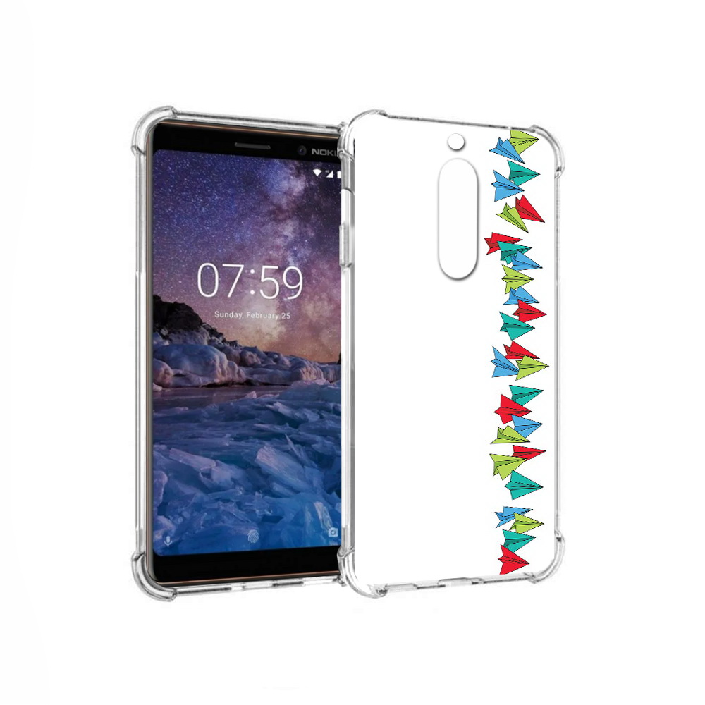 

Чехол MyPads Tocco для Nokia 7 самолетики из листочков (PT95887.123.593), Прозрачный, Tocco