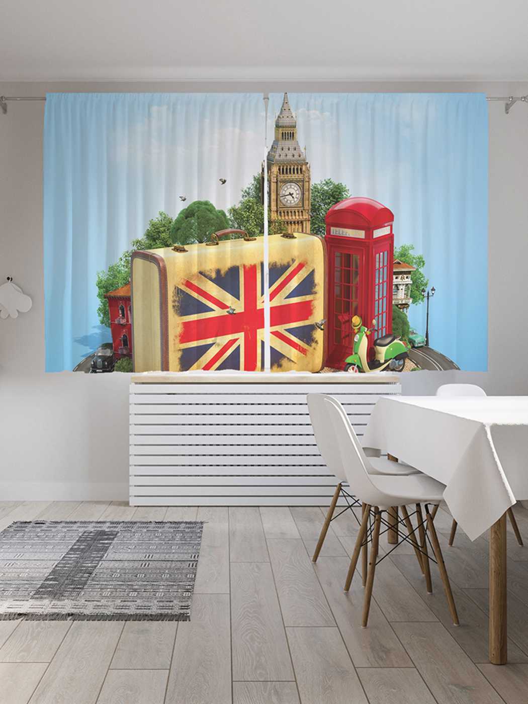 фото Классические шторы joyarty "путешествие в лондон", oxford delux, 2 полотна 145x180 см