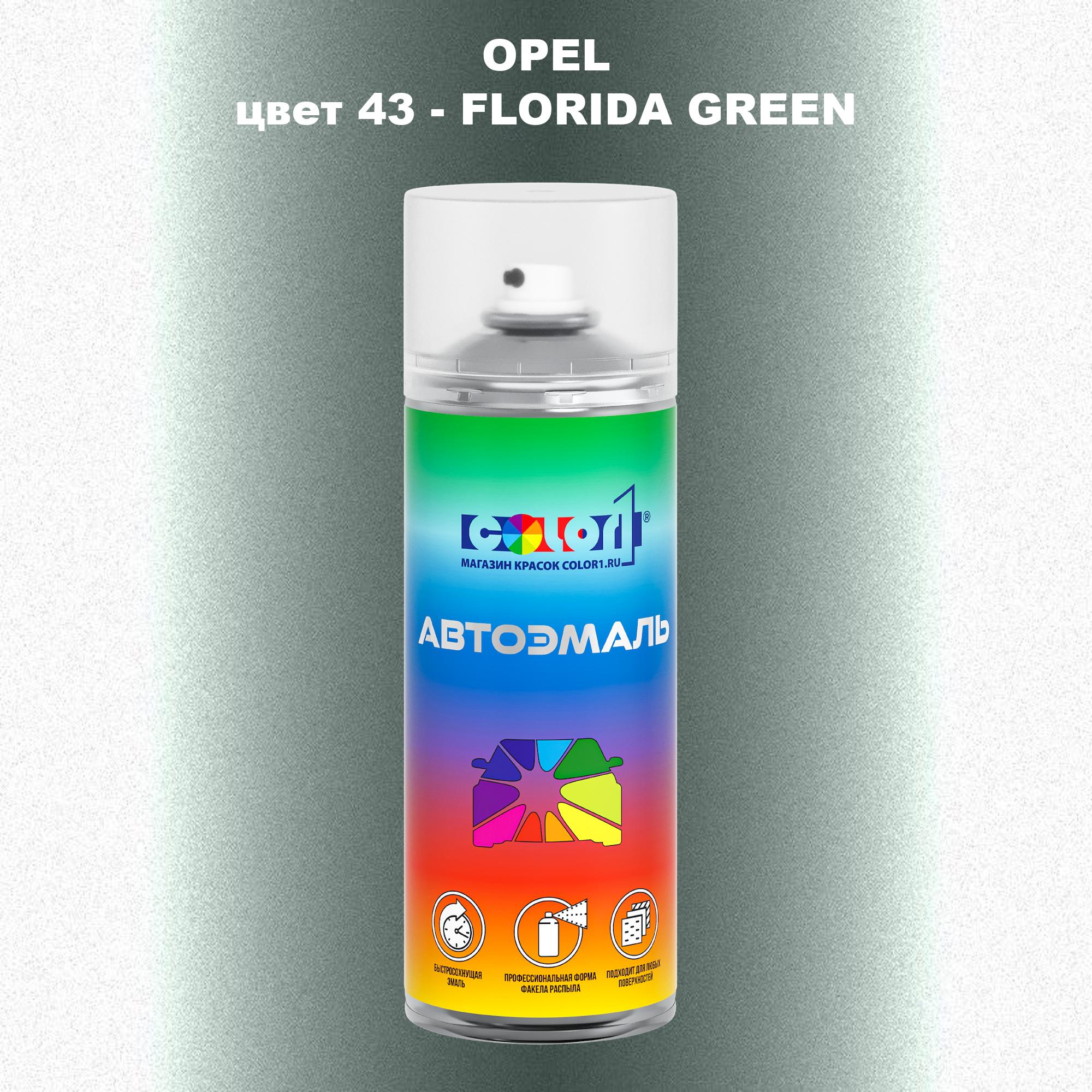 

Аэрозольная краска COLOR1 для OPEL, цвет 43 - FLORIDA GREEN, Прозрачный