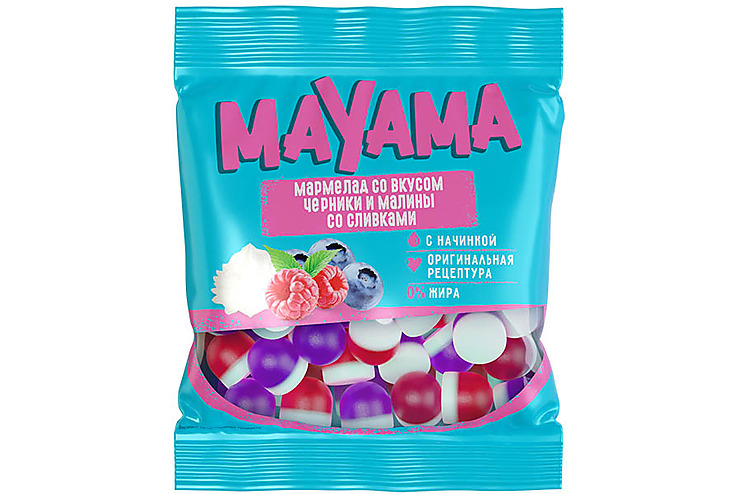 Mayama, мармелад жевательный с желейной начинкой со вкусом черники и малины  70 г