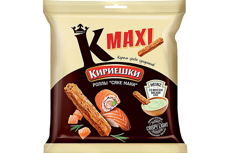 Кириешки Maxi, сухарики со вкусом роллов Сяке маки и с соусом со вкусом васаби Heinz 75 г