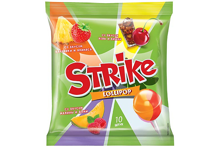 «Strike», карамель на палочке с двойными вкусами, 113 г