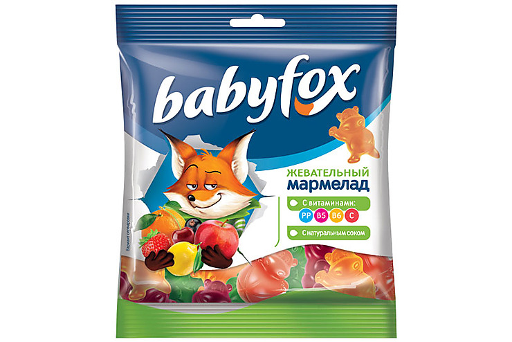 «BabyFox», мармелад жевательный с соком ягод и фруктов, 70 г