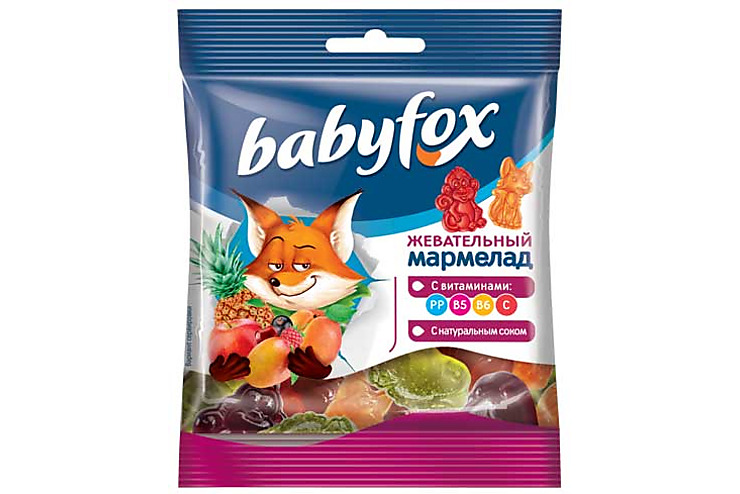 «BabyFox», мармелад жевательный с соком ягод и фруктов, 30 г