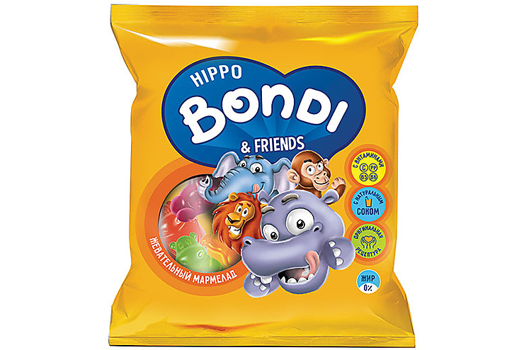 «HIPPO BONDI & FRIENDS», мармелад жевательный с соком ягод и фруктов, 70 г