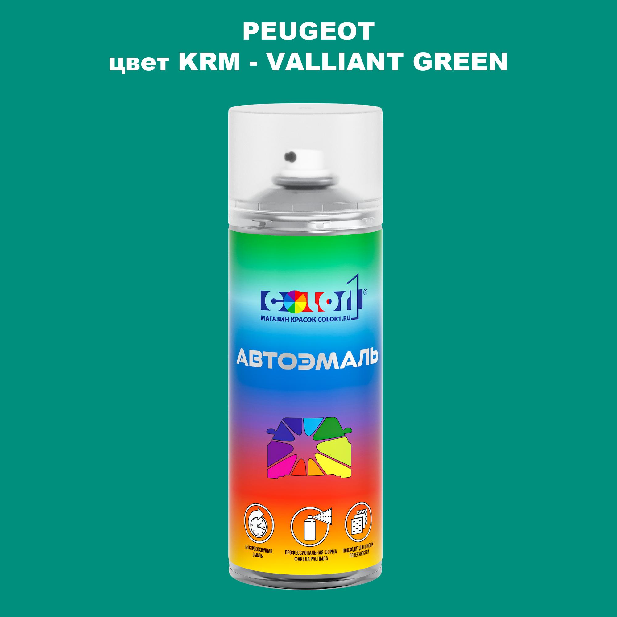 

Аэрозольная краска COLOR1 для PEUGEOT, цвет KRM - VALLIANT GREEN, Прозрачный