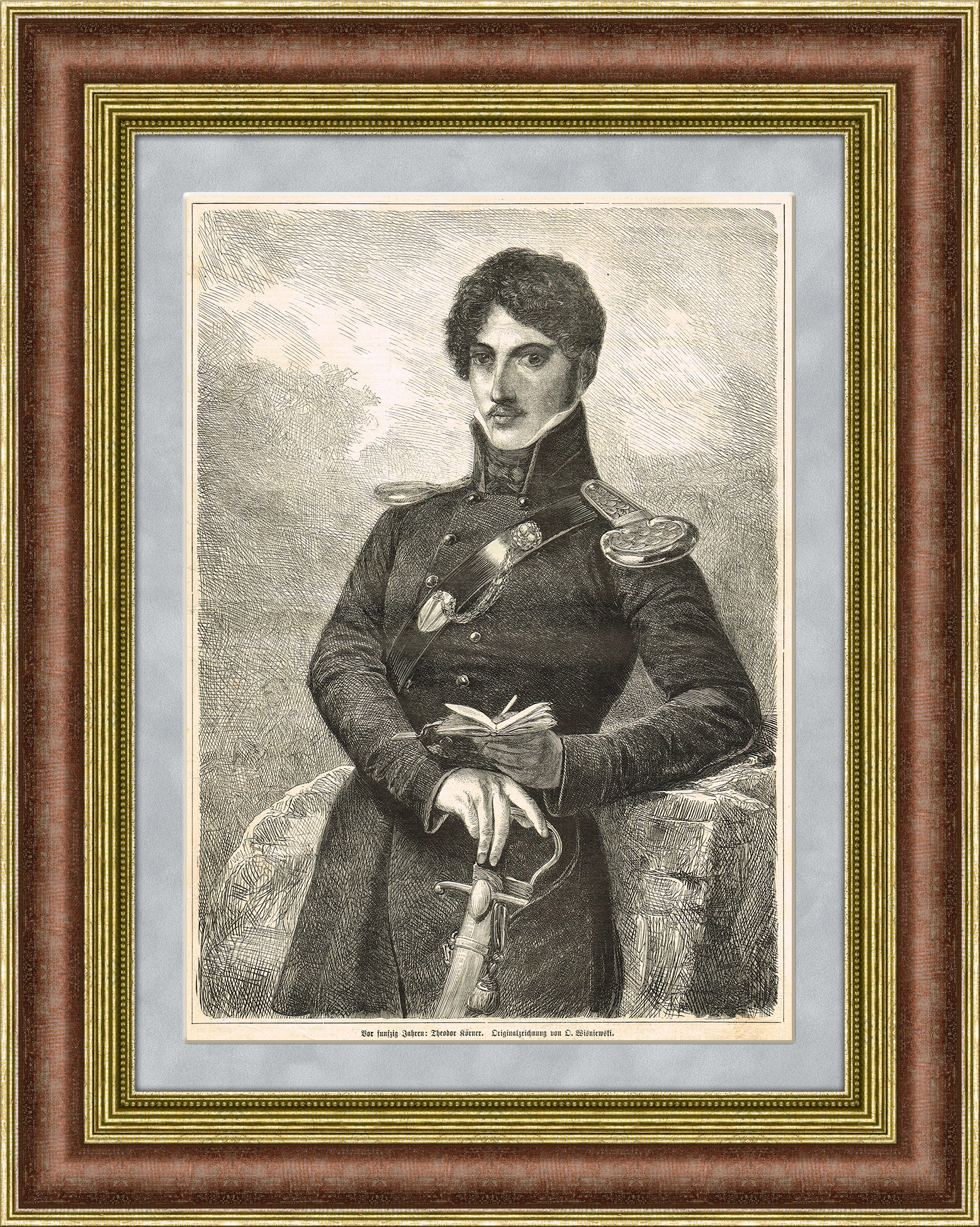 

Гравюра Портрет немецкого поэта Теодора Кернера 1863 г.