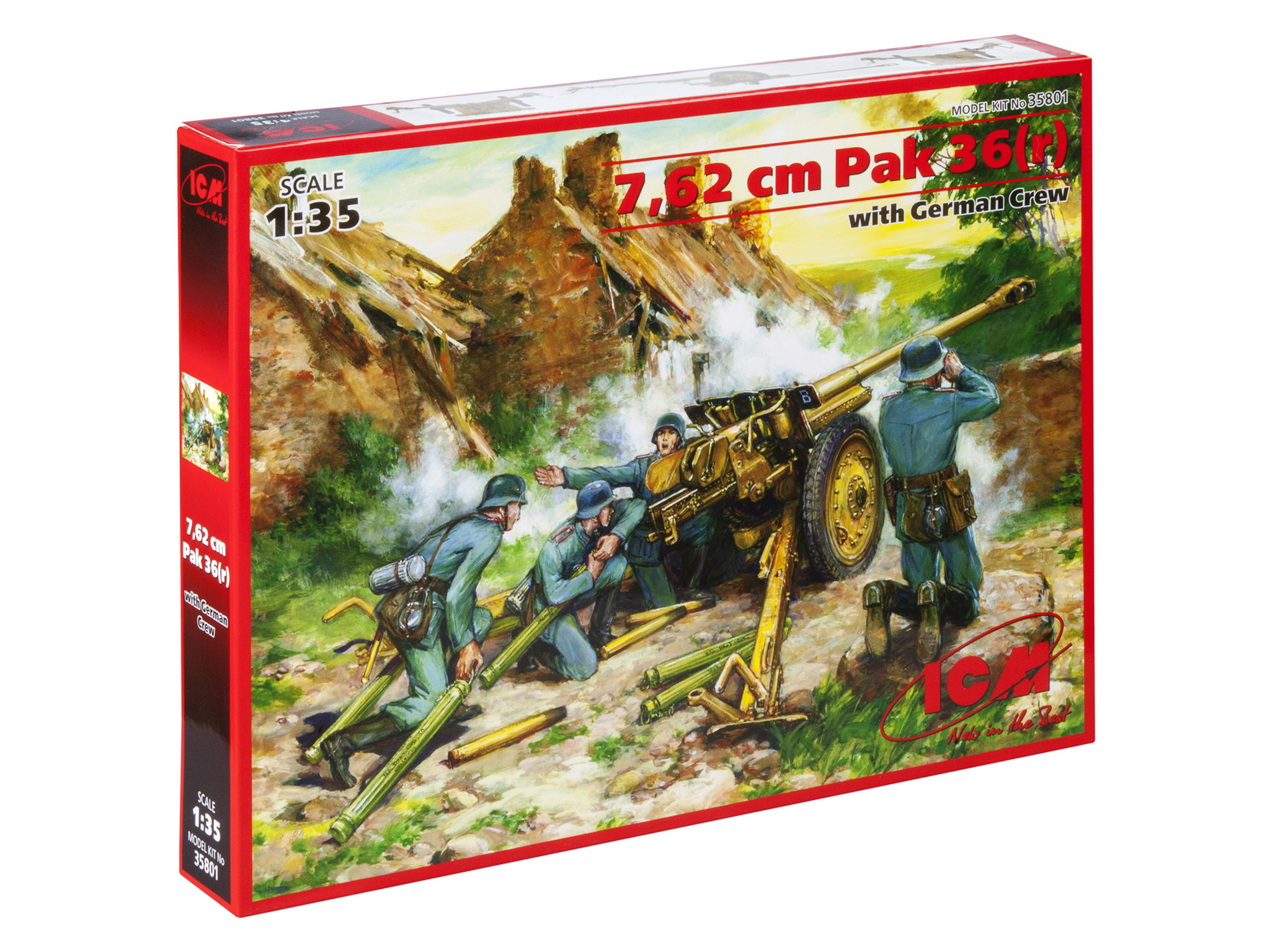 фото Сборная модель icm 1/35 7,62 cm pak 36 (r) с германский составом (4 фигуры) 35801