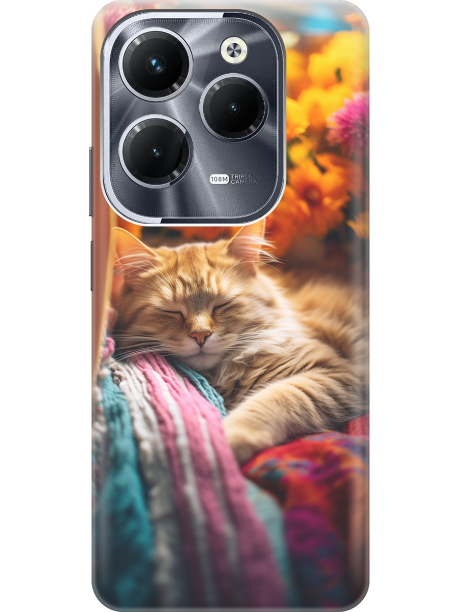 

Силиконовый чехол на Infinix Hot 40 / Hot 40 Pro с рисунком "Спящий на пледе котик", Белый;желтый, 20011885