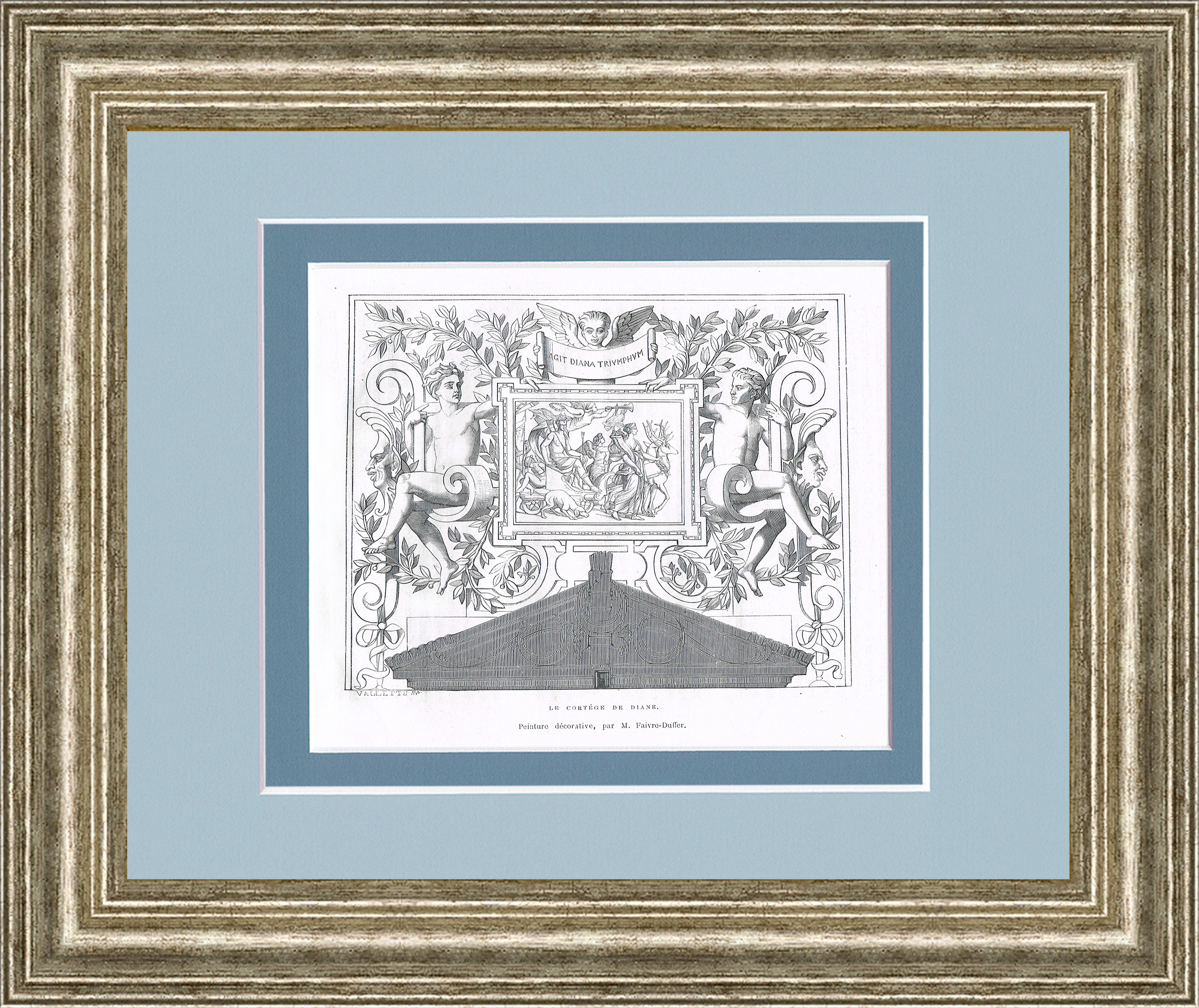 

Кортеж богини охоты Дианы, антикварная литография, 1875 г.