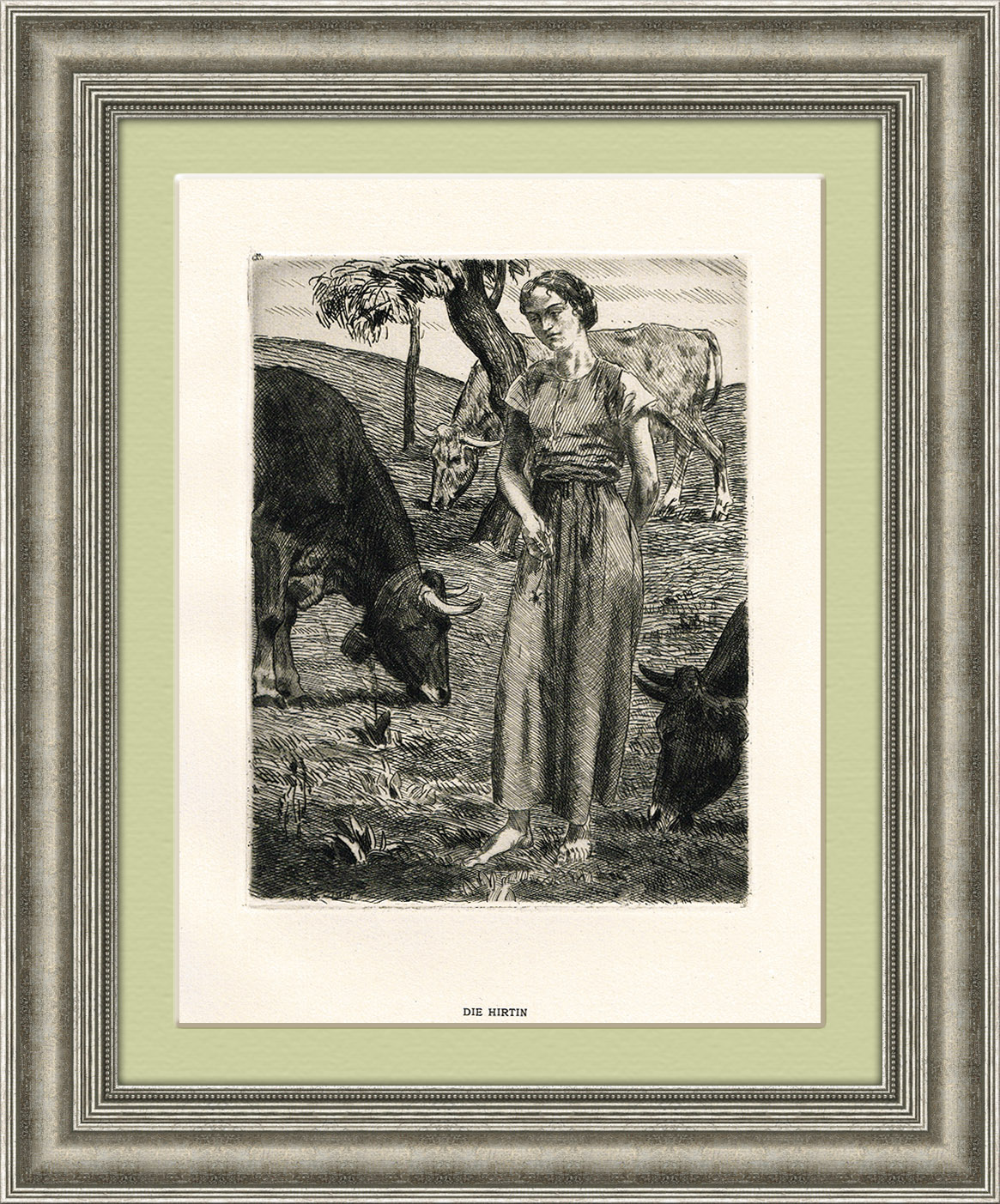 

Пастушка с коровами. Авторский офорт 1916 г.