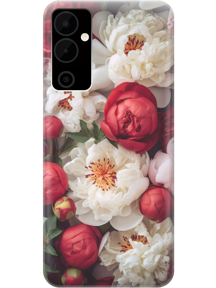 

Силиконовый чехол на Tecno Pova Neo 2 с рисунком "Красно-белые пионы", Белый;красный, 20001476