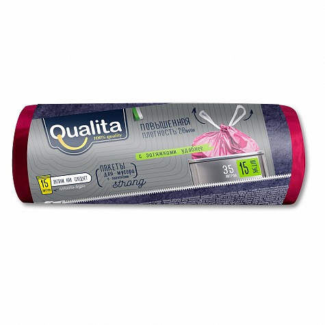 

Мусорные пакеты QUALITA стандартные с завязками Strong 35 л 15шт