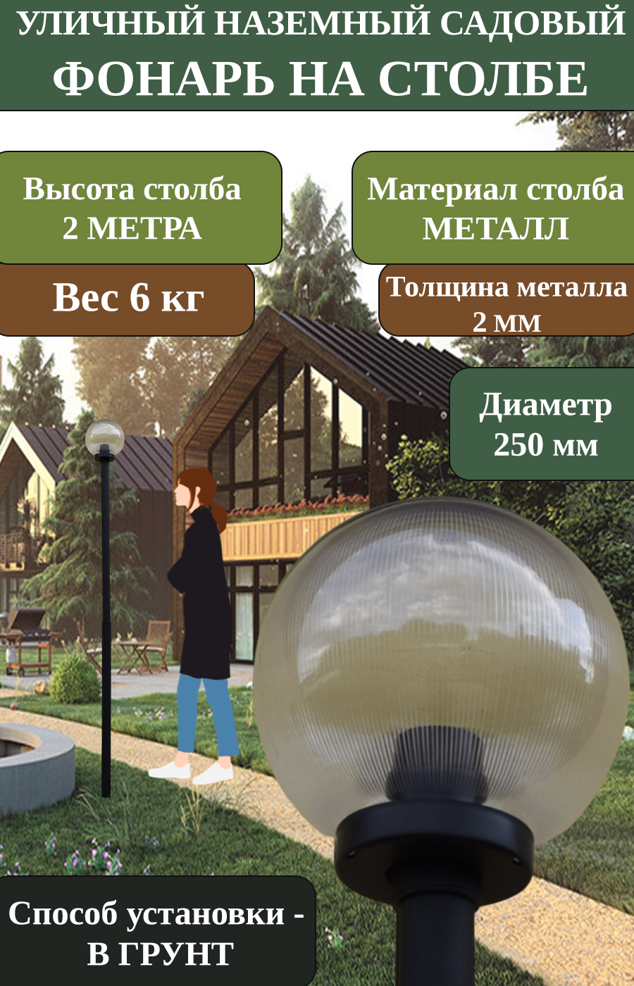 Уличный наземный садовый фонарь SkyGarden на столбе P250В CLEAR