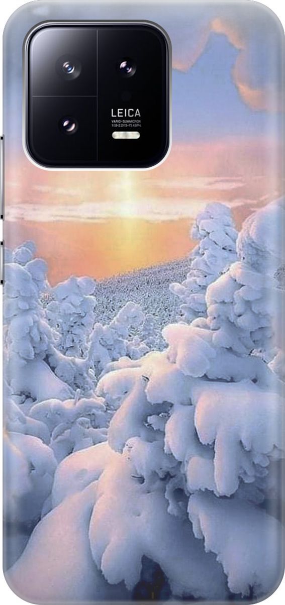 

Силиконовый чехол на Xiaomi 13 с принтом "Заснеженный лес", Белый;голубой, 159005