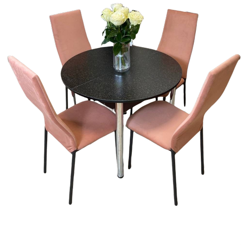 Обеденная группа для кухни круглый стол NGVK Черный графит и 2 стула Омега цвет Розовый