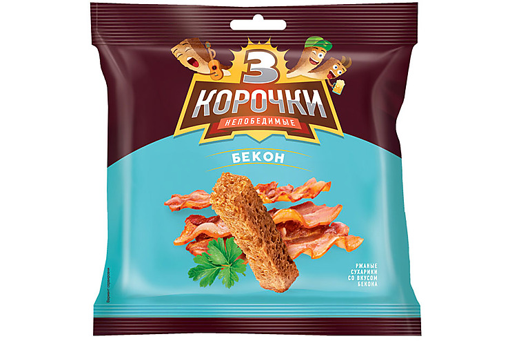 «3 Корочки», сухарики со вкусом бекона, 40 г